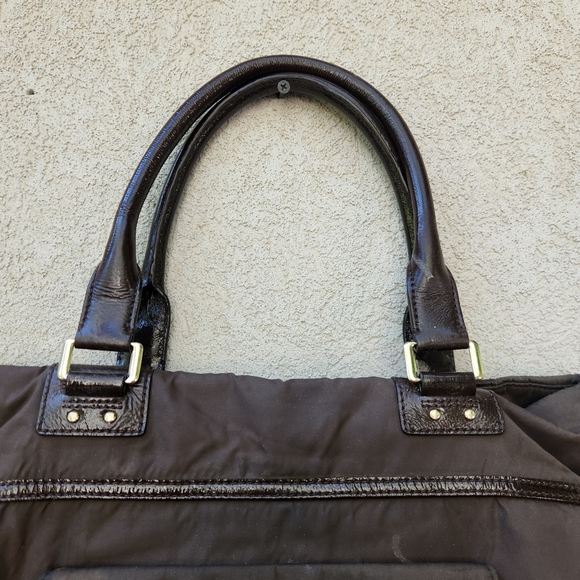 Kate Spade New York Handbag Tote Brown Nylon Shoulder Bag Double Handle Purse - Picture 3 of 13